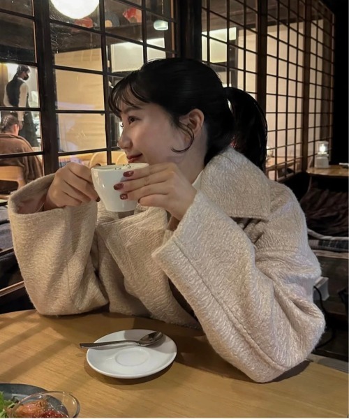 lawgy(ラウジー)の「point collar double button cocoon midi coat / ポイントカラーダブルコクーンミディコート(その他アウター・レディース・ピンク系/ライトグレー/ホワイト・FREE)」の20枚目の写真