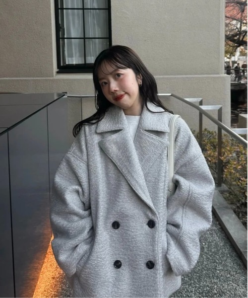 lawgy(ラウジー)の「point collar double button cocoon midi coat / ポイントカラーダブルコクーンミディコート(その他アウター・レディース・ピンク系/ライトグレー/ホワイト・FREE)」の12枚目の写真
