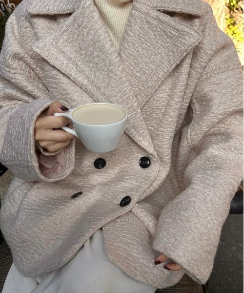 lawgy(ラウジー)の「point collar double button cocoon midi coat / ポイントカラーダブルコクーンミディコート(その他アウター・レディース・ピンク系/ライトグレー/ホワイト・FREE)」の16枚目の写真
