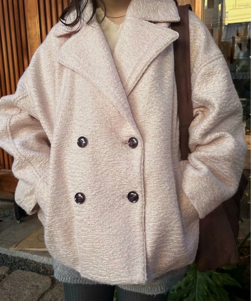lawgy(ラウジー)の「point collar double button cocoon midi coat / ポイントカラーダブルコクーンミディコート(その他アウター・レディース・ピンク系/ライトグレー/ホワイト・FREE)」の22枚目の写真