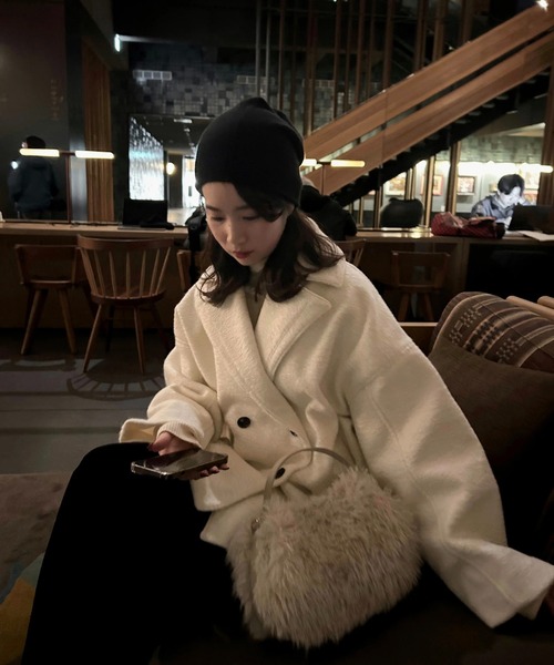 lawgy(ラウジー)の「point collar double button cocoon midi coat / ポイントカラーダブルコクーンミディコート(その他アウター・レディース・ピンク系/ライトグレー/ホワイト・FREE)」の11枚目の写真