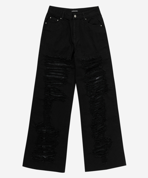 DARLING, YOU'RE BAD(ダーリンユーアーバッド)の「Damaged Python Wide Denim Pants #Black(デニムパンツ・レディース・その他・SMALL/MEDIUM)」の2枚目の写真