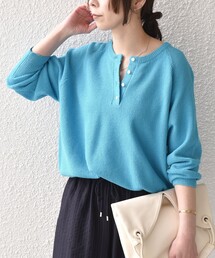 SHIPS Colors:〈手洗い可能〉ペーパー ライク ヘンリーネック 2WAY ニット◆