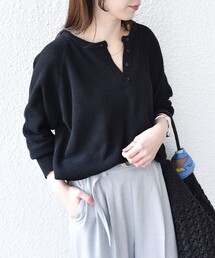 SHIPS Colors:〈手洗い可能〉ペーパー ライク ヘンリーネック 2WAY ニット◆