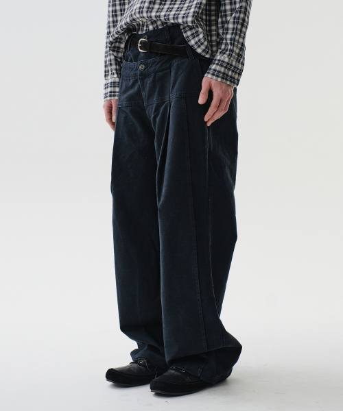 DIVEIN(ダイブイン)の「WASHED DOUBLE WAIST PANTS (BLACK)(その他パンツ・メンズ・その他・1/2/0)」の1枚目の写真