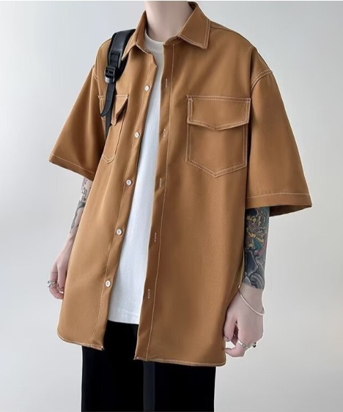link lot（リンクロット）の「ダブルフラップステッチ半袖シャツ（シャツ/ブラウス・メンズ・ブラウン/ホワイト/ブラック・L/M）」の6枚目の写真