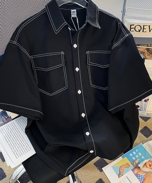 link lot（リンクロット）の「ダブルフラップステッチ半袖シャツ（シャツ/ブラウス・メンズ・ブラウン/ホワイト/ブラック・L/M）」の7枚目の写真