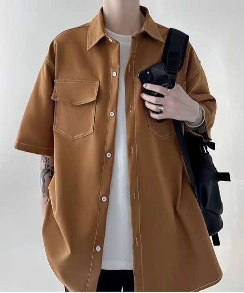 link lot（リンクロット）の「ダブルフラップステッチ半袖シャツ（シャツ/ブラウス・メンズ・ブラウン/ホワイト/ブラック・L/M）」の21枚目の写真