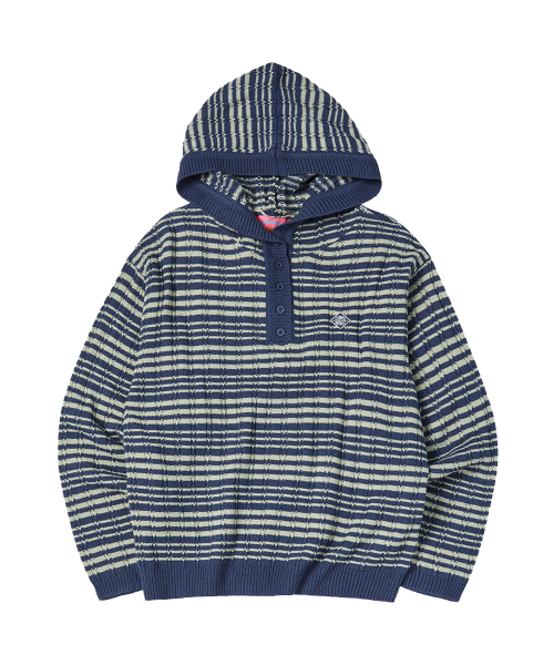 COMONINOZ（コモニノズ）の「BUTTON HOOD KNIT [BLUE]（ニット/セーター・レディース・ブルー・LARGE/MEDIUM/SMALL）」の3枚目の写真