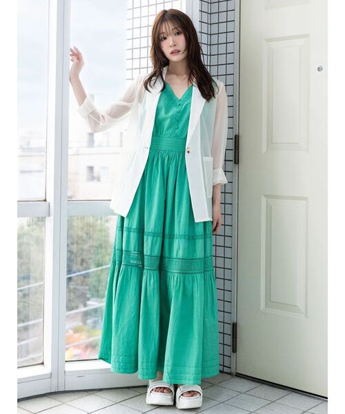 MERCURYDUO（マーキュリーデュオ）の「ポプリンバックシャンワンピース（ワンピース・レディース・オフホワイト/ネイビー/グリーン・MEDIUM/SMALL）」の9枚目の写真