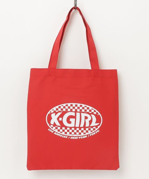 X-girl（エックスガール）の「CHECKER OVAL LOGO TOTE BAG（ショルダーバッグ・レディース・ブラック/ホワイト/レッド・ONE SIZE）」の3枚目の写真