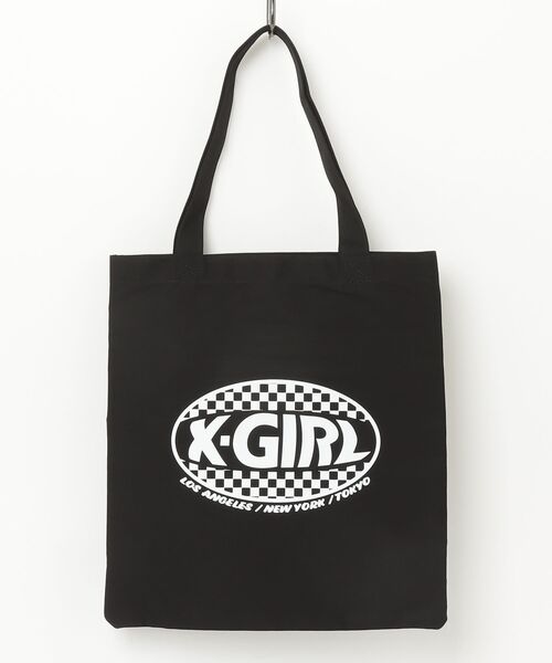 X-girl（エックスガール）の「CHECKER OVAL LOGO TOTE BAG（ショルダーバッグ・レディース・ブラック/ホワイト/レッド・ONE SIZE）」の2枚目の写真