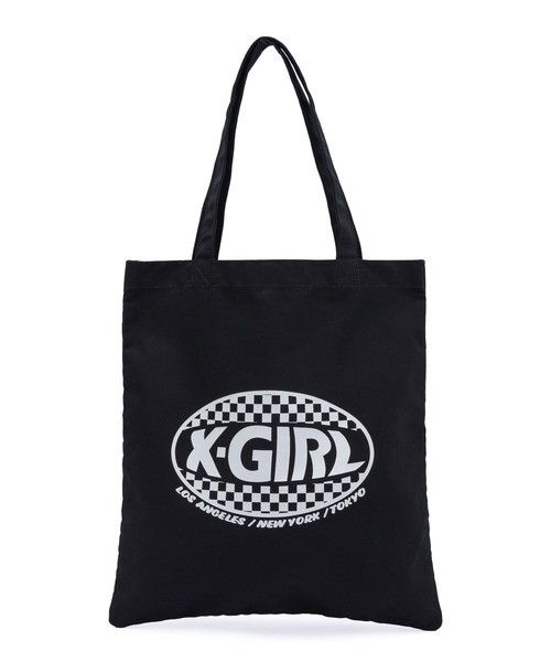 X-girl(エックスガール)の「CHECKER OVAL LOGO TOTE BAG(トートバッグ・レディース・ブラック/ホワイト/レッド・ONE SIZE)」の5枚目の写真