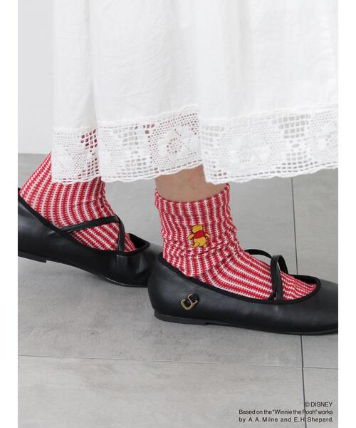 Samansa Mos2（サマンサ モスモス）の「【Disney】くまのプーさん/ﾜﾝﾎﾟｲﾝﾄ刺繍ｿｯｸｽ（ソックス/靴下・レディース・ブラック/レッド/キナリ・F）」の3枚目の写真