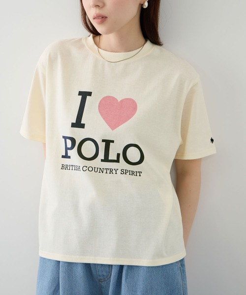 Mac-House(マックハウス)の「POLO BCS ILOVEPOLO フロントプリント クロップドTシャツ(Tシャツ/カットソー・レディース・スミクロ/ホワイト・L/M)」の1枚目の写真