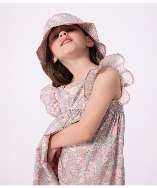 PETIT BATEAU（プチバトー）の「フラワープリントクロシェ（ハット・キッズ・ライトグリーン・4YEAR/8YEAR/12YEAR）」の2枚目の写真