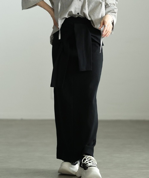 Sawa a la mode(サワアラモード)の「一体スリーブ腰巻風カットリブナロースカート(スカート・レディース・杢グレー/ブラック・FREE)」の1枚目の写真