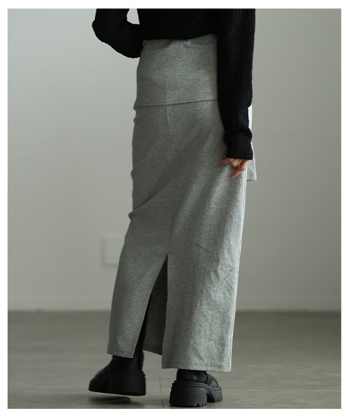 Sawa a la mode(サワアラモード)の「一体スリーブ腰巻風カットリブナロースカート(スカート・レディース・杢グレー/ブラック・FREE)」の5枚目の写真