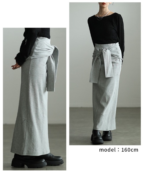 Sawa a la mode(サワアラモード)の「一体スリーブ腰巻風カットリブナロースカート(スカート・レディース・杢グレー/ブラック・FREE)」の3枚目の写真