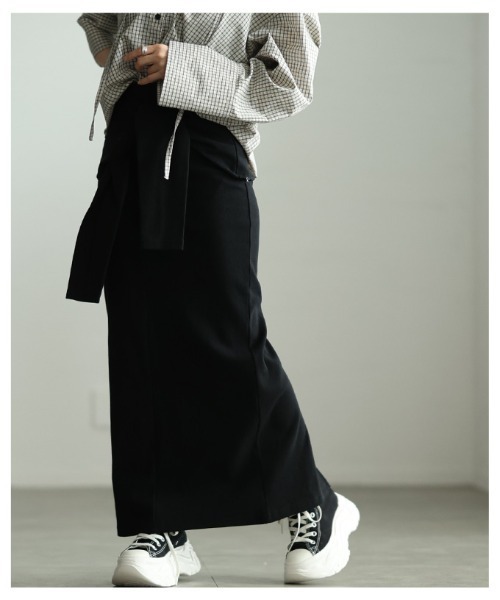 Sawa a la mode(サワアラモード)の「一体スリーブ腰巻風カットリブナロースカート(スカート・レディース・杢グレー/ブラック・FREE)」の20枚目の写真