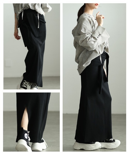 Sawa a la mode(サワアラモード)の「一体スリーブ腰巻風カットリブナロースカート(スカート・レディース・杢グレー/ブラック・FREE)」の15枚目の写真
