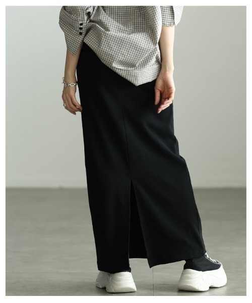 Sawa a la mode(サワアラモード)の「一体スリーブ腰巻風カットリブナロースカート(スカート・レディース・杢グレー/ブラック・FREE)」の13枚目の写真