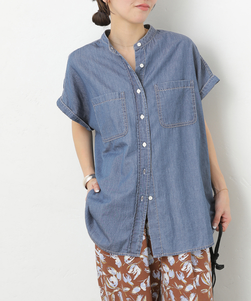 JOURNAL STANDARD relume(ジャーナルスタンダード レリューム)の「ライトデニムバンドカラーフレンチ(シャツ/ブラウス・レディース・ブルー/サックスブルー・FREE)」の1枚目の写真