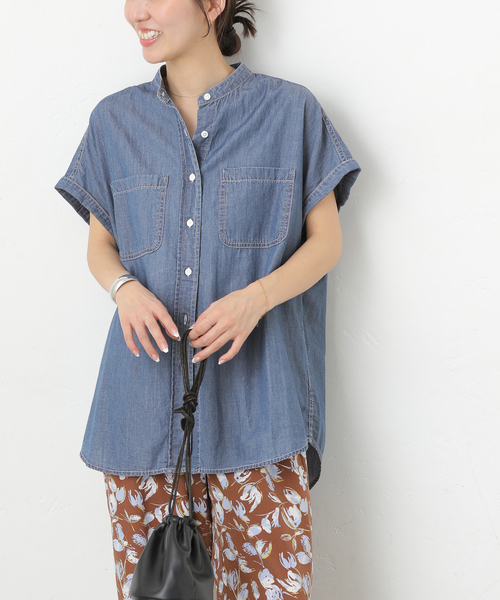 JOURNAL STANDARD relume(ジャーナルスタンダード レリューム)の「ライトデニムバンドカラーフレンチ(シャツ/ブラウス・レディース・ブルー/サックスブルー・FREE)」の8枚目の写真