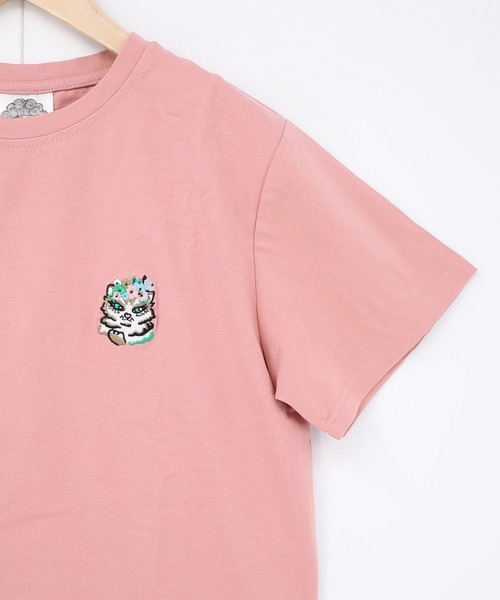 ScoLar(スカラー)の「161652:スカラーちゃんポーチ付き3柄展開キャラ刺繍Tシャツ(Tシャツ/カットソー・レディース・パープル/ピンク/ブラック/チャコールグレー/オフホワイト・M)」の7枚目の写真