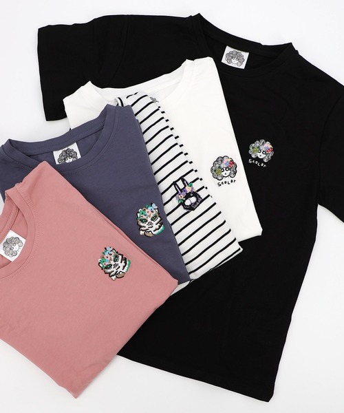 ScoLar(スカラー)の「161652:スカラーちゃんポーチ付き3柄展開キャラ刺繍Tシャツ(Tシャツ/カットソー・レディース・パープル/ピンク/ブラック/チャコールグレー/オフホワイト・M)」の12枚目の写真