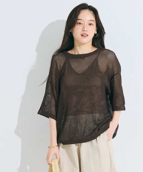coca(coca)(コカ)の「五分袖メッシュニット(ニット/セーター・レディース・グレー/ブラウン・S/M/L)」の7枚目の写真
