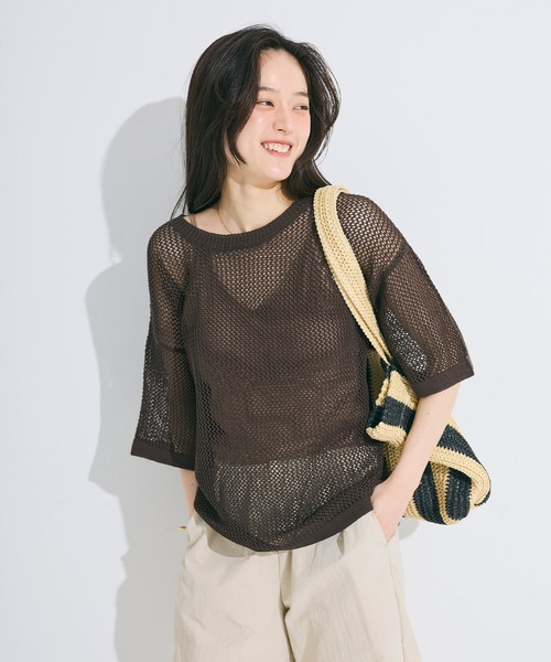 coca(coca)(コカ)の「五分袖メッシュニット(ニット/セーター・レディース・グレー/ブラウン・S/M/L)」の11枚目の写真