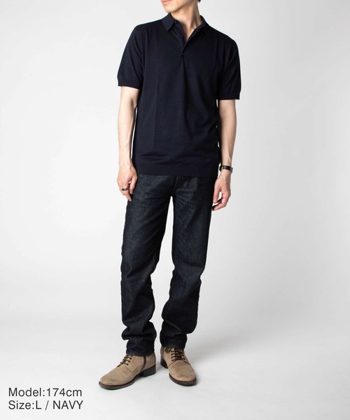 JOHN SMEDLEY（ジョンスメドレー）の「JOHN SMEDLEY / ADRIAN 30G コットンニット 半袖 ポロシャツ（STANDARD FIT）（ポロシャツ・メンズ・ブラック/シルバー/ネイビー/グレイッシュベージュ/ホワイト/ダークブラウン・MEDIUM/LARGE/FREE）」の11枚目の写真
