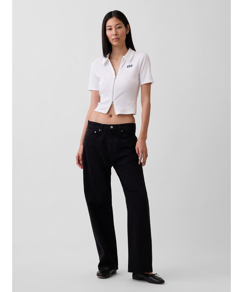 GAP(ギャップ)の「リブ クロップド GAPロゴ ジップアップ ポロシャツ(ポロシャツ・レディース・ブルー/ホワイト/ブラック・XXS/L/S/XS/M/XL)」の4枚目の写真