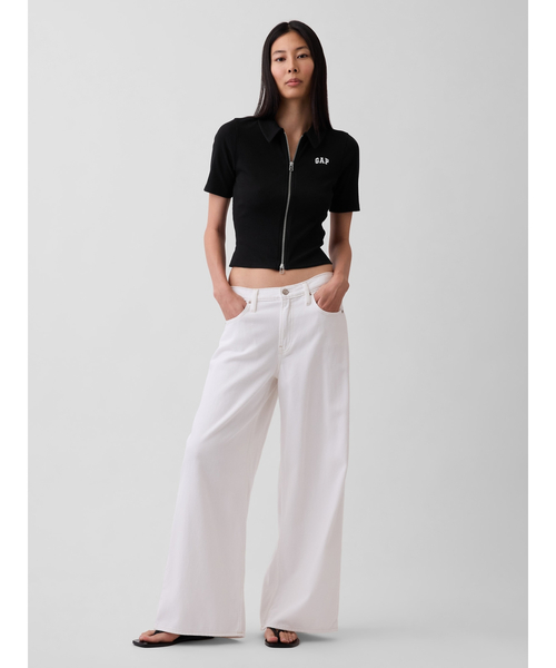 GAP(ギャップ)の「リブ クロップド GAPロゴ ジップアップ ポロシャツ(ポロシャツ・レディース・ブルー/ホワイト/ブラック・XXS/L/S/XS/M/XL)」の6枚目の写真