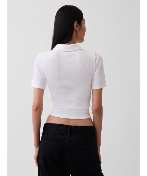 GAP(ギャップ)の「リブ クロップド GAPロゴ ジップアップ ポロシャツ(ポロシャツ・レディース・ブルー/ホワイト/ブラック・XXS/L/S/XS/M/XL)」の7枚目の写真
