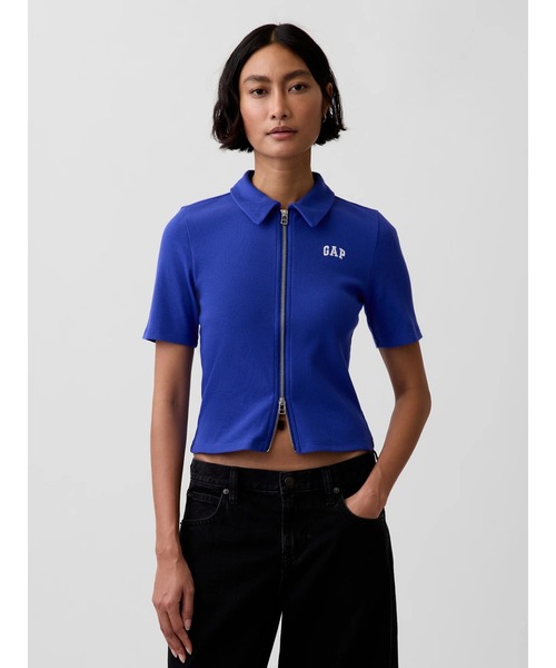 GAP(ギャップ)の「リブ クロップド GAPロゴ ジップアップ ポロシャツ(ポロシャツ・レディース・ブルー/ホワイト/ブラック・XXS/L/S/XS/M/XL)」の14枚目の写真