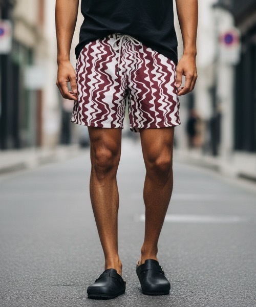 セール】BOARD SHORTS/OAS / ウェーブ総柄ボードショーツ バーガンディ