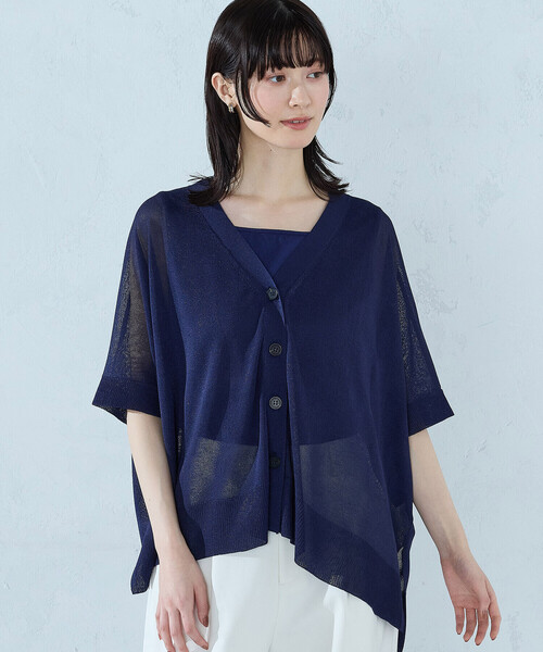 COMME CA ISM(コムサイズム)の「【セットアイテム】シアー ポンチョ カーディガン+タンクトップ(カーディガン/ボレロ・レディース・オフホワイト/ネイビー/オレンジ・FREE)」の1枚目の写真