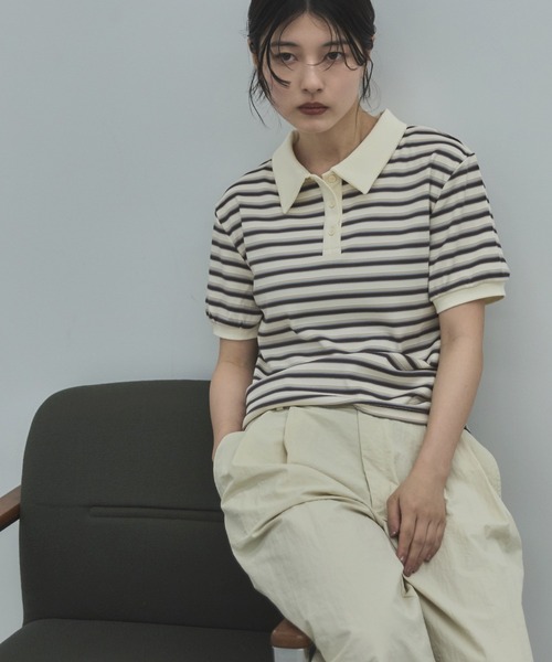 feepur（フェピュール）の「マルチボーダーポロTee（Tシャツ/カットソー・レディース・アイボリー/チャコールグレー・MEDIUM）」の18枚目の写真