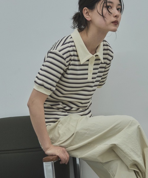 feepur（フェピュール）の「マルチボーダーポロTee（Tシャツ/カットソー・レディース・アイボリー/チャコールグレー・MEDIUM）」の19枚目の写真