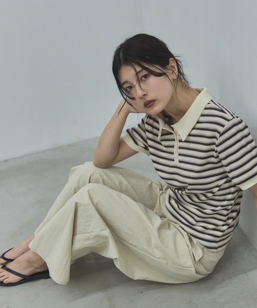 feepur（フェピュール）の「マルチボーダーポロTee（Tシャツ/カットソー・レディース・アイボリー/チャコールグレー・MEDIUM）」の4枚目の写真