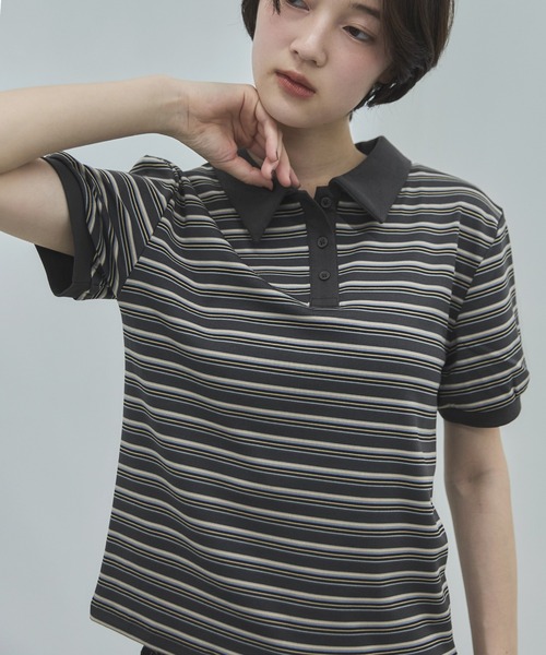 feepur（フェピュール）の「マルチボーダーポロTee（Tシャツ/カットソー・レディース・アイボリー/チャコールグレー・MEDIUM）」の13枚目の写真