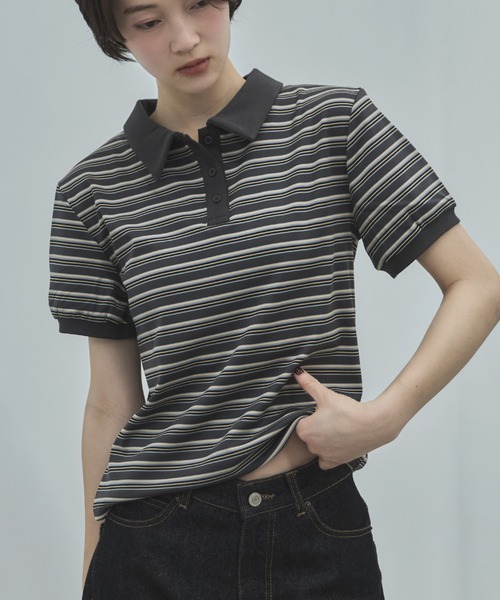 feepur（フェピュール）の「マルチボーダーポロTee（Tシャツ/カットソー・レディース・アイボリー/チャコールグレー・MEDIUM）」の12枚目の写真