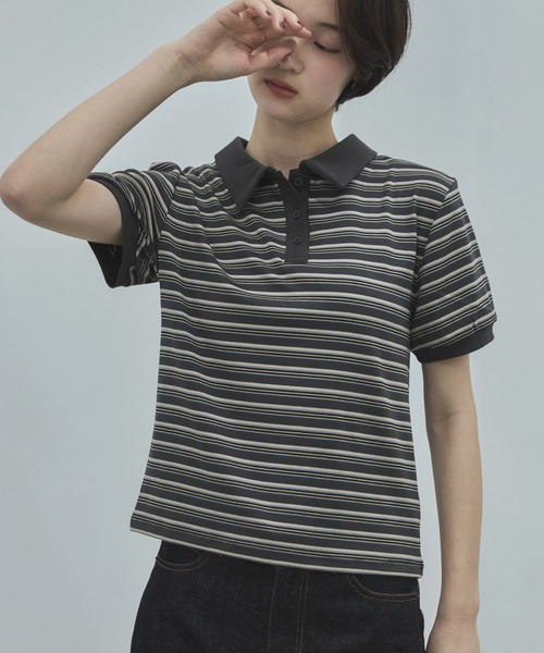 feepur（フェピュール）の「マルチボーダーポロTee（Tシャツ/カットソー・レディース・アイボリー/チャコールグレー・MEDIUM）」の9枚目の写真