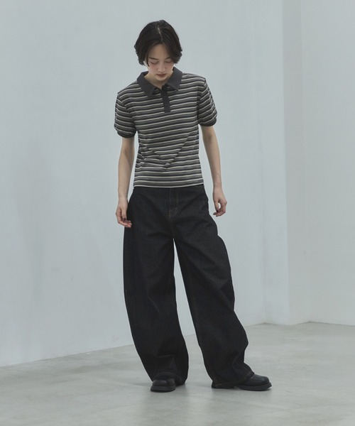 feepur（フェピュール）の「マルチボーダーポロTee（Tシャツ/カットソー・レディース・アイボリー/チャコールグレー・MEDIUM）」の6枚目の写真