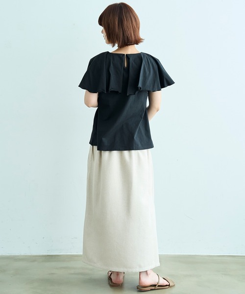 mil（ミル）の「【汗染み防止加工】 ラッフルカラー Tシャツ【587216】（Tシャツ/カットソー・レディース・グレイッシュベージュ/チャコールグレー/ブラック・S/XS）」の6枚目の写真