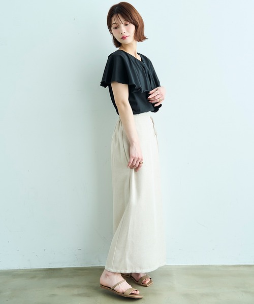 mil（ミル）の「【汗染み防止加工】 ラッフルカラー Tシャツ【587216】（Tシャツ/カットソー・レディース・グレイッシュベージュ/チャコールグレー/ブラック・S/XS）」の11枚目の写真