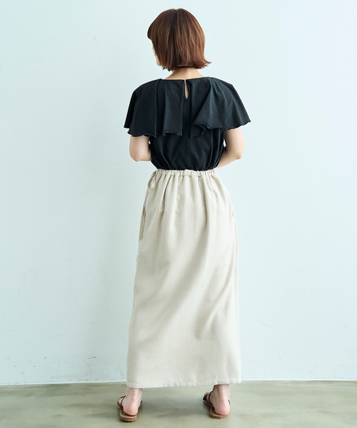 mil（ミル）の「【汗染み防止加工】 ラッフルカラー Tシャツ【587216】（Tシャツ/カットソー・レディース・グレイッシュベージュ/チャコールグレー/ブラック・S/XS）」の10枚目の写真