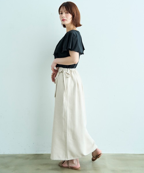 mil（ミル）の「【汗染み防止加工】 ラッフルカラー Tシャツ【587216】（Tシャツ/カットソー・レディース・グレイッシュベージュ/チャコールグレー/ブラック・S/XS）」の9枚目の写真